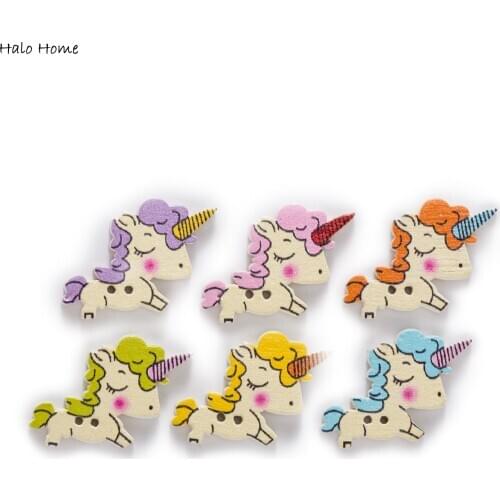 30pcs Multicolor Cute Horse Wood Buttons Sewing Scrapbooking Clothing Headwear Handmade Home Decor Accessories DIY 25x15mm