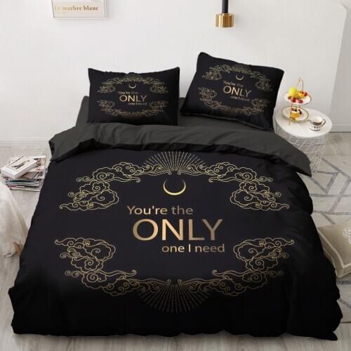 3D Black Bedding Sets Duvet/Quilt/Comforter Cover Set Bed Linen Pillowcase King Queen 245x210cm Size Only Gold Design Printed