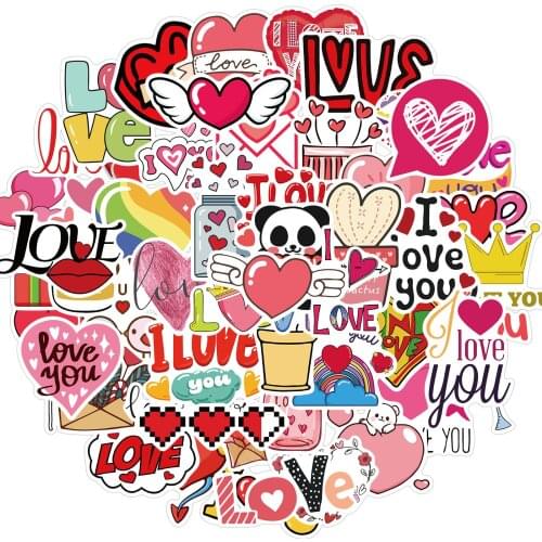50pcs Pink Valentines Day Love pattern Stickers For Skateboard Box Computer Notebook Car Childrens Toys