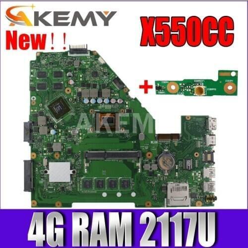 Akmey X550CC For Asus X550CA R510C Y581C X550C X550CL laptop motherboard 4G RAM 2117U CPU tested 100% work original mainboard