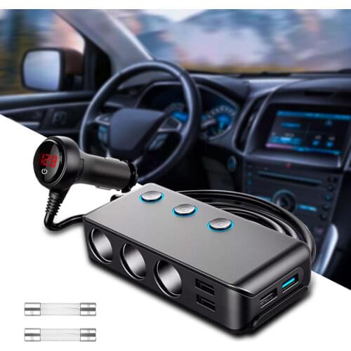 4 USB Port Car Charger USB Charger Voltmeter with 3 Car Cigarette Lighter Socket Splitter 120W Power Adapter Charger Car Product