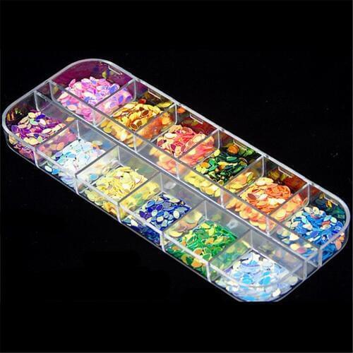 12 Color Horse Eyes Sequins Nail Stickers Ornaments Bright Color 3D Glitter Petal Sequin Nail Art Flakes DIY Decorations Tools