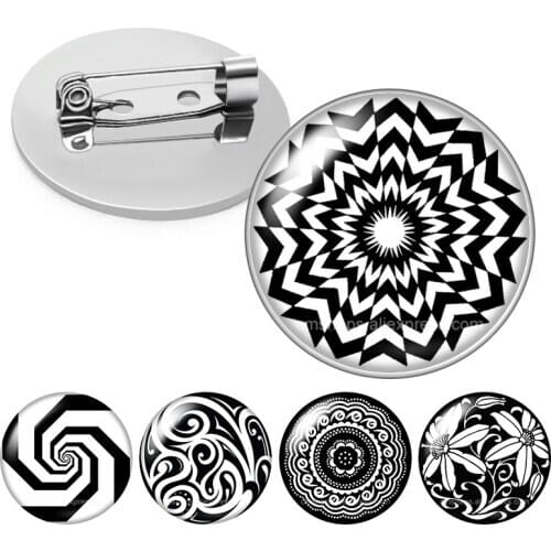 Black Patterns Flowers Rotated Retro artistic Glass cabochon Brooch Dome Photo Jewelry Brooches Pin Men Woman Gift accept custom