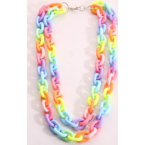 2021 Wholesale Fashion Acrylic Rainbow Link Chain Necklace Jewelry Making Chains Double Layer Necklace For Women Girl Trendy