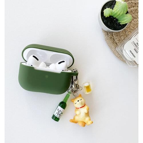 Cute Corgi Dog Beer Keychain Decor Green Headphones Case For Apple AirPods 1 2 Pro 3 Bluetooth Soft Silicone Earphone Case Cover