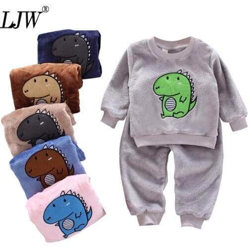 Childrens Winter Thickened Pajamas Plus Velvet Boys And Girls Baby Dinosaur Warm Home Wear Pajamas