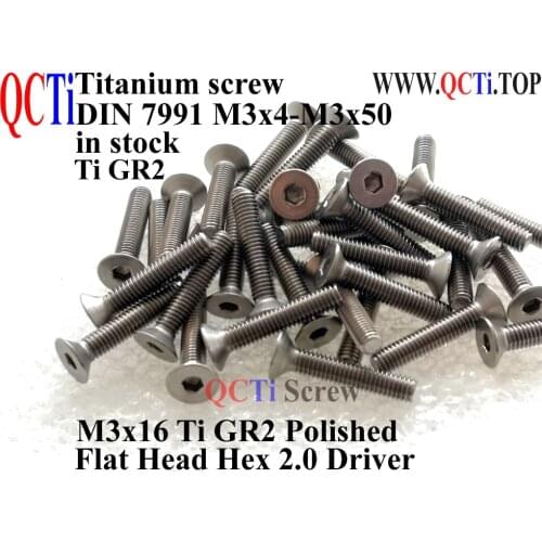 DIN 7991 Titanium screw M3x30 M3x32 M3x35 M3x40 M3x45 M3x50 Flat Head Hex 2.0 Driver Ti GR2 Polished 10 pcs