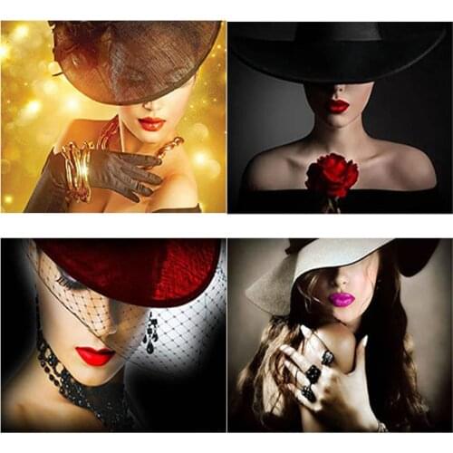 DIY 5D Diamond Painting Hat Woman Diamond Embroidery Rhinestone Full Round/Square Mosaic Cross Stitch Home Decor Manual Art Gift