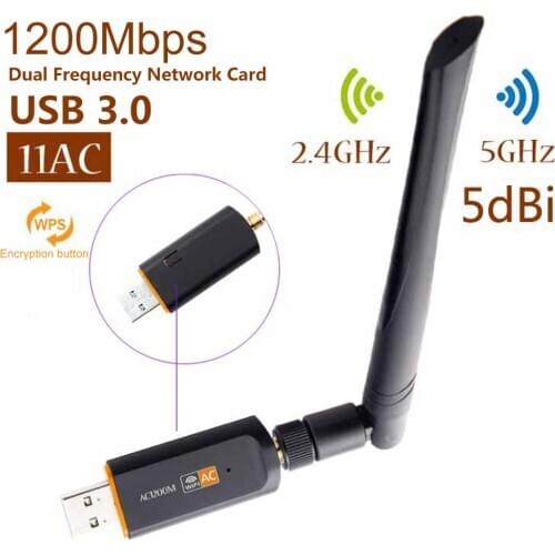 Dual Frequency High Speed 1200Mbps 2.4/5GHz USB 3.0 Wireless Network Card With Antenna Computer WiFi Receiver Adapter
