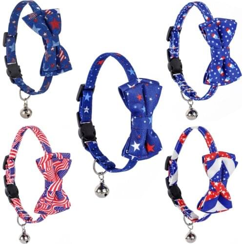 Cross-border exclusive for manufacturers spot star pattern cat collar pet bow American Independence Day cat collar