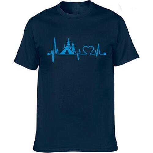 New Summer Men Cotton O-Neck Short Sleeve T-Shirts Tent Camper Heartbeat Lifeline Monitor Prints T Shirt Mens Tees Plus Size