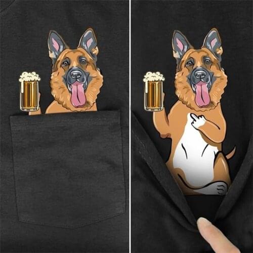 CLOOCL Cotton T-Shirt Fashion Pocket German Shepherd Printed T-shirt Mens for Women Shirts Harajuku Casual Tops Cotton Tees