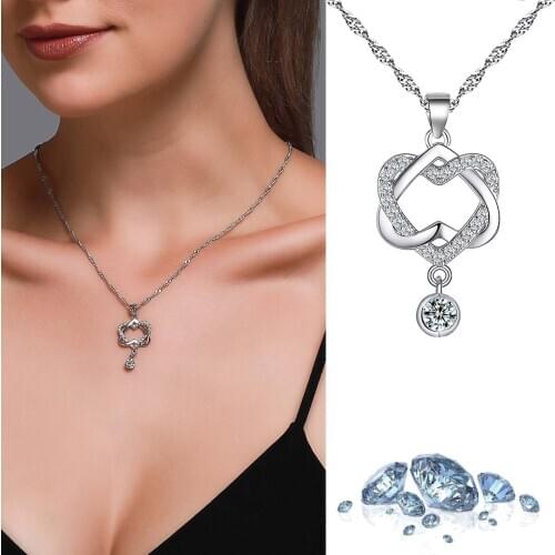 Necklaces Crystal Double Heart Pendant Necklace for Women Fashion Clavicle Chains Jewelry Anniversary Party Gift Collier Femme