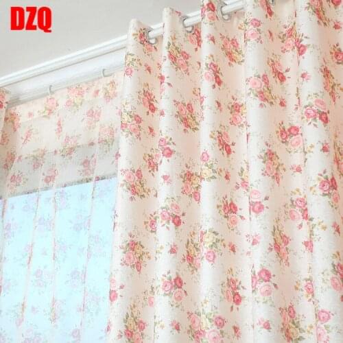 Korean Style Blackout Printed Curtains for Bedroom Living Room Idyllic Small Floral Tablecloths French Window Curtains