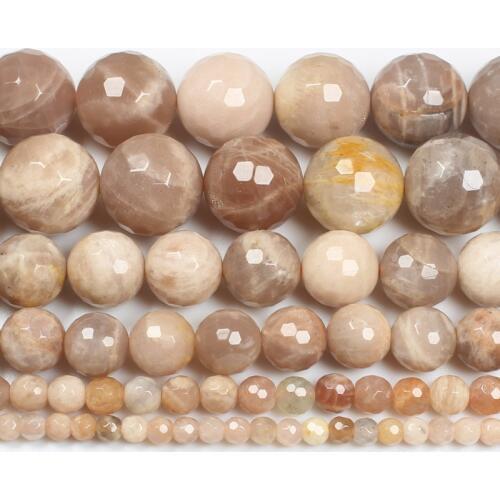 Natural Faceted Sunstone 4-14mm Round Beads 15inch ,Wholesale For DIY Jewellery