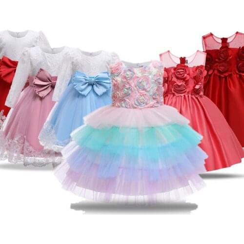 Baby Girls Princess Lace Dress 0-2Yrs Toddler Elegant Wedding Clothes Infant Birthday Party Dress Infant Christening Gown Dress