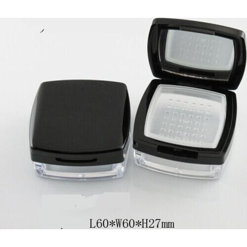 300pcs/lot Square Empty loose powder jar 10ml mirror Sieve Cosmetic plastic powder compact Makeup Sifter case Travel Sample Box