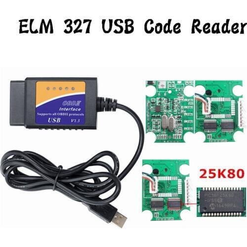 Best ELM327 V1.5 USB Switch HS MS CAN OBD2 OBDII Protocols PIC18F25K80 Chip Diagnostic Tool Code Scanner Auto Reader ELM 327 1.5