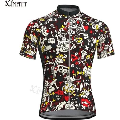 New Chinese Style Skull Smiley Funny Emoticons Summer Mens Cycling Jersey Cool Sun Protection Stretchy Short Sleeve Maillot