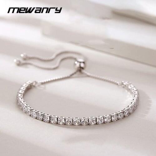 MEWANRY 925 Sterling Silver Bracelet for Women Summer New Trendy Elegant Simple Design Sparkling Zircon Bride Jewelry Lover Gift