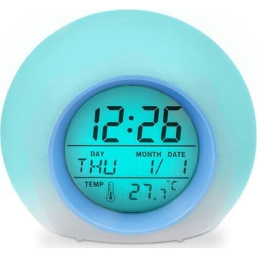 Cute Creativity Alarm Clock Led Alarm Light Digital Clock Thermometer Night Light Bright Round Children Table Clock DF50AC