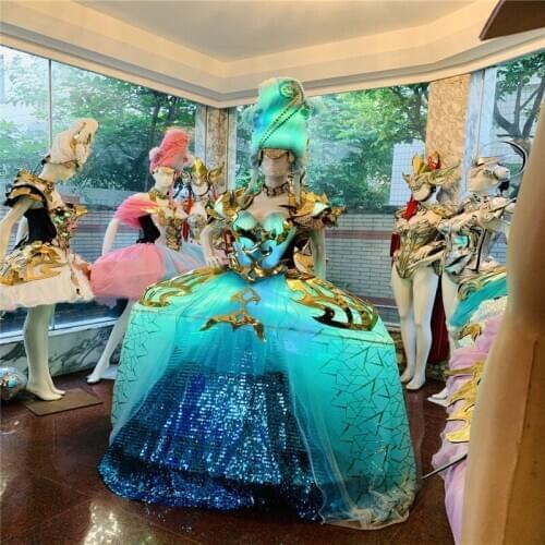 Q25 Bar model perform stage dance costumes led light luminous glowing women dress RGB full color evening skirt catwalk wear led