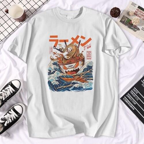 The Great Retro Wave Ramen Monster Japanese Anime T-shirt Harajuku Streetwear 100% Brand Men Funny Cool Hip Hop Tops T Shirt