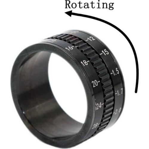 Stainless Steel Black Plated Camera Telephoto Lens Design Spinner For men women Mens Ring Anxiety Fidget Rings
