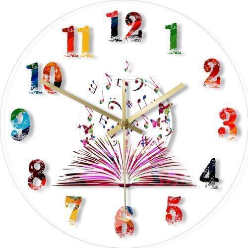 Colorful Book with Butterflies Watercolor Numbers Printed Wall Clock Design For Writing And Creation Writers Wall Clock