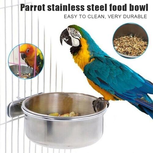 Stainless Steel Coop Cup Pet Parrots Food Feeder Macaw Water Bowl for Bird Cage Accessories