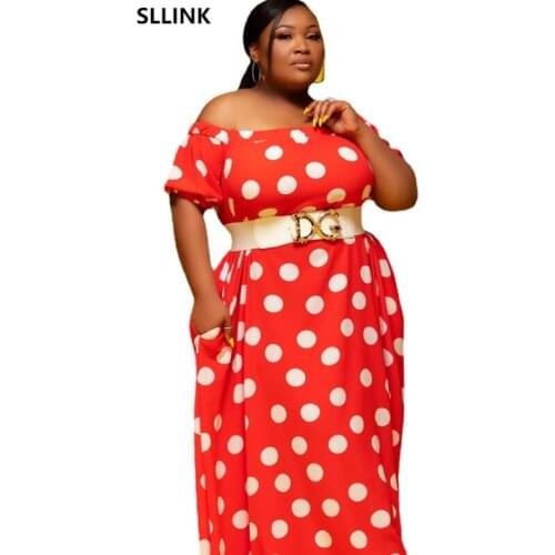 2021 European and American New Dotted Prints off-Shoulder Slimming Sexy plus Size Dress