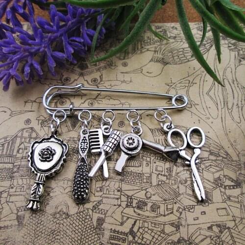 Hairdressing Theme Silver Plated Charm Brooch Gift Birthday
