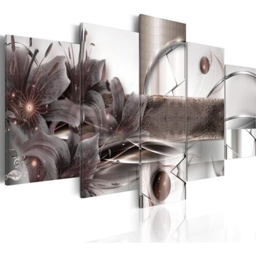 Full Round Drill Cross Stitch Home Decor Diamond 5 Pcs Picture Abstract Embroidery Painting Lily Flower Handmade Wall Sticker