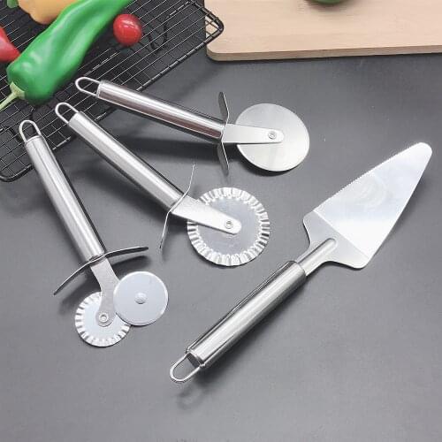 Stainless Steel Pizza Cutter Rolling Wheel Cutting Tool Pizza Shovel Waffle Cookie Cutter Household Cake Tool Baking Accessories
