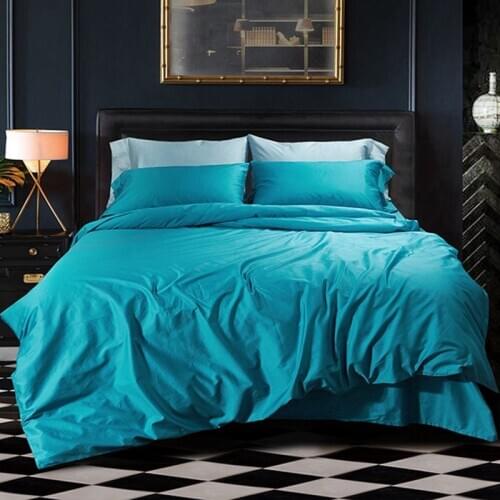 Luxury 100% Egyptian Cotton Bedding Set Duvet Cover Sheet Pillowcase King Queen Size Gray Blue Bed Linen Solid Color Duvet Cover