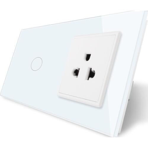 Livolo Touch Switch&US Socket, White Crystal Glass Panel, 110~250V 13A US Wall Socket with Light Switch, VL-C701-11/VL-C7C1US-11