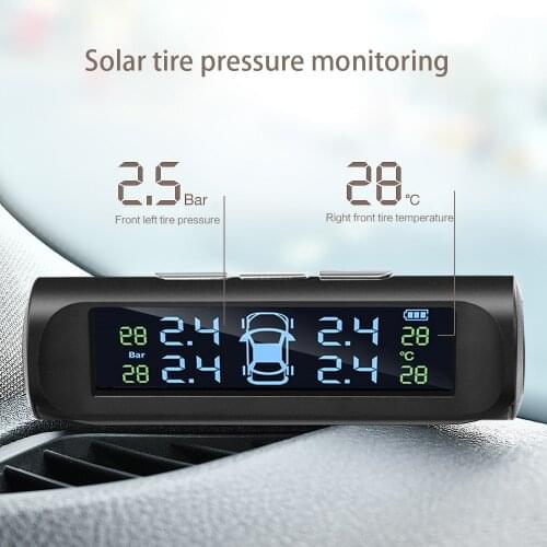 Car TPMS Tire Pressure Monitoring System Solar Power Digital TMPS LCD Display USB Auto Security Alarm Tire Pressure Sensor