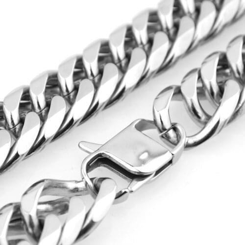 Heavy 13/16/19/21mm Mens Chain 316L Stainless Steel Silver Color Cut Double Curb Link Rombo Necklace Fashion Jewelry