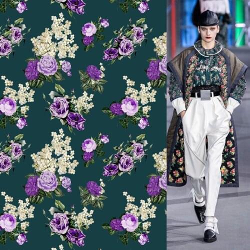 Spring and Autumn European and American womens brand printed bouquet pattern imitation cotton fabric for dress shirt sewing