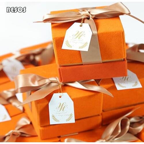 High-grade Orange Square Velvet Ribbon Gift Box Wedding Party Flower Cosmetics Jewelry Candy Packaging Decoration Gift Box