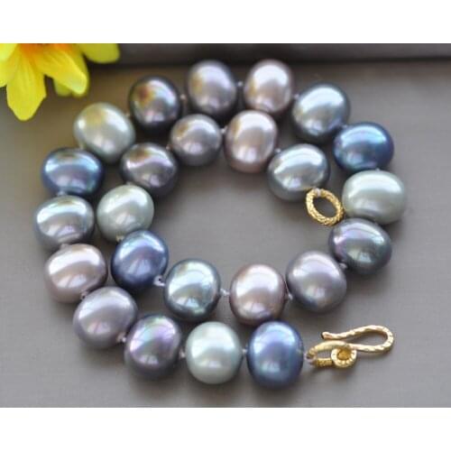 Z10194 18" 20mm Egg Gray Purple Multicolor South Sea Shell Pearl Necklace