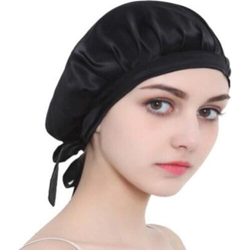 Long Hair Care Women Fashion Mulberry Silk Satin Bonnet Cap Night Sleeping Hat Silk Cap For Women Girls Family Bathroom Supplies
