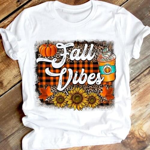 Women Happy Halloween Flower Pumpkin Spice Thanksgiving Autumn Fall Clothing Cartoon Print Tshirt Female Tee Top Graphic T-shirt
