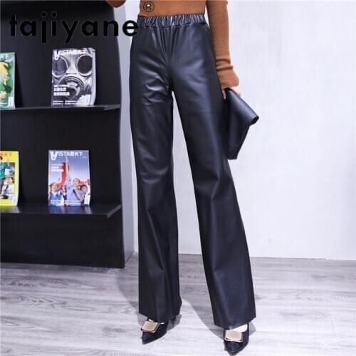 Tajiyane Women Bottoms Pants Real Cowhide High Waist Trousers Woman Genuine Leather Pants Full Length Trousers Ropa TN2419
