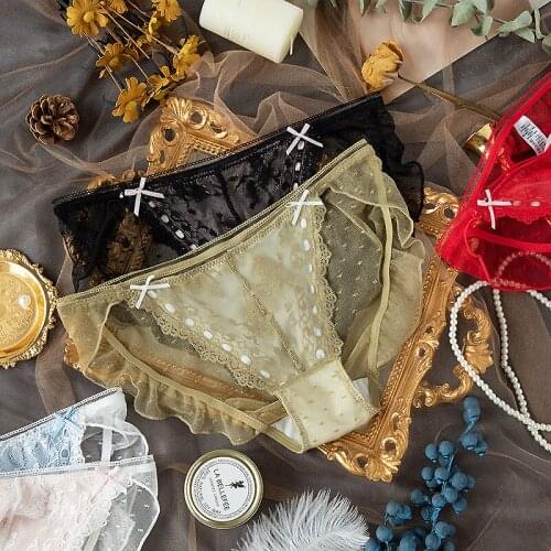 French Style Sexy Panties For Women Low-Rise Waist Seamless Intimates Lingerie Hollow Out Perspective Bow Knot Classic Underwea