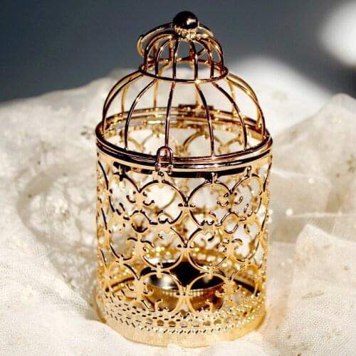 1PC European Hollow Iron Art Candlestick Electroplating Birdcage Decoration Christmas Candle Stand Wedding Props Holder MK017