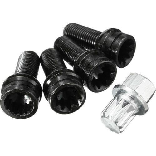 4+1M14 Black Steel Wheel Bolt With Lock Lug Nut Set With Key For VW Golf Jetta Beetle Passat Audi