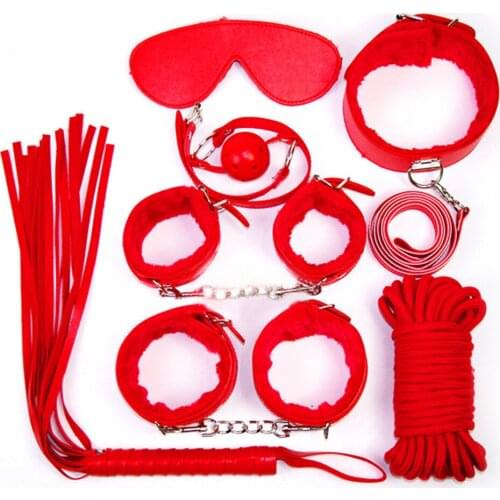 7 PCS/Set Bondage Restraints Kit Ankle Handcuffs Cuffs Strap Rope Neck Collar Erotic Sexy Adult Toys for Couple