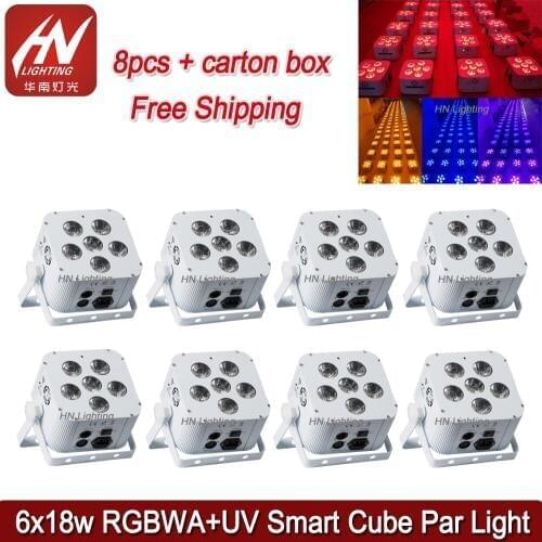 8pcs battery cube par light RGBWA UV 6*18w uplighting weddings Battery Powered Wireless DMX Led Par Light