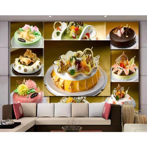 Free Shipping 3D Photo Mural Kitchen Custom Restaurant Cake Shop Mural Colorful Cake Wallpaper Bakery Decoration Background Wall
